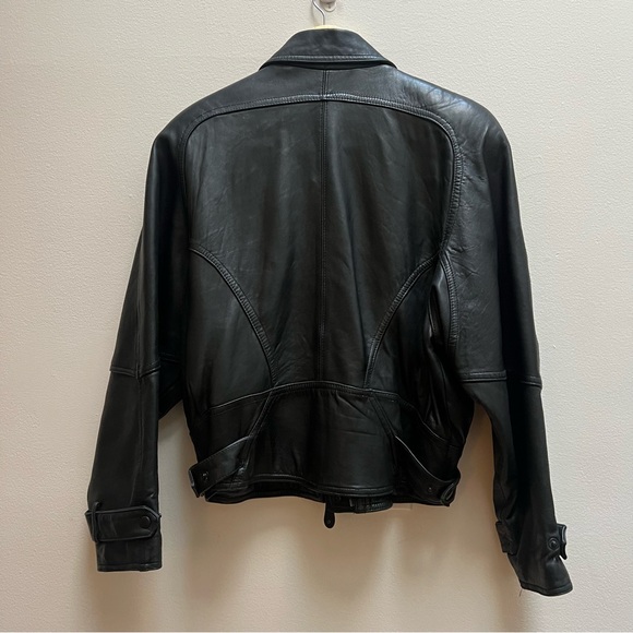 Black Leather Bomber Oversized Jacket - Picture 2 of 7